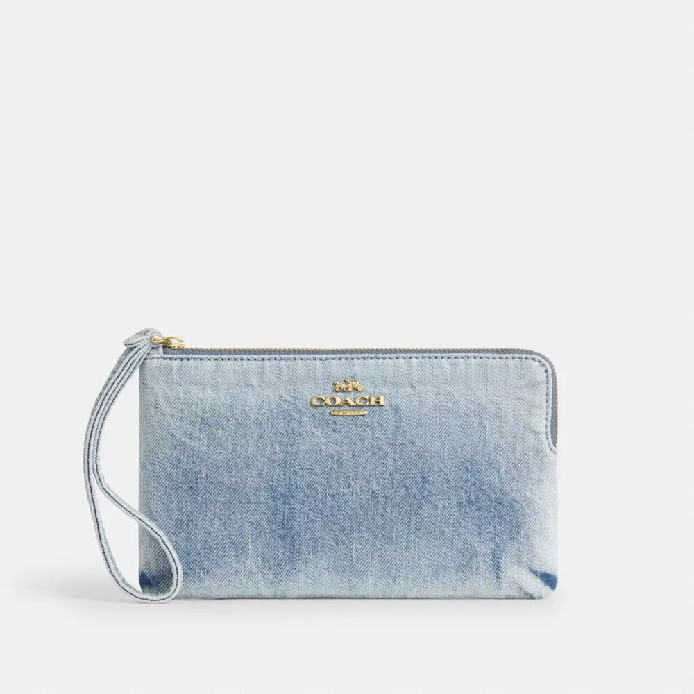 Borsello da polso grande con cerniera angolare in denim "Loved"
