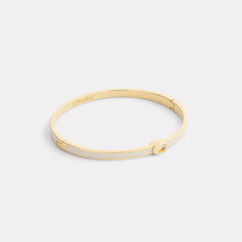 Bracciale rigido sottile smaltato con chiusura a cerniera e firma del marchio