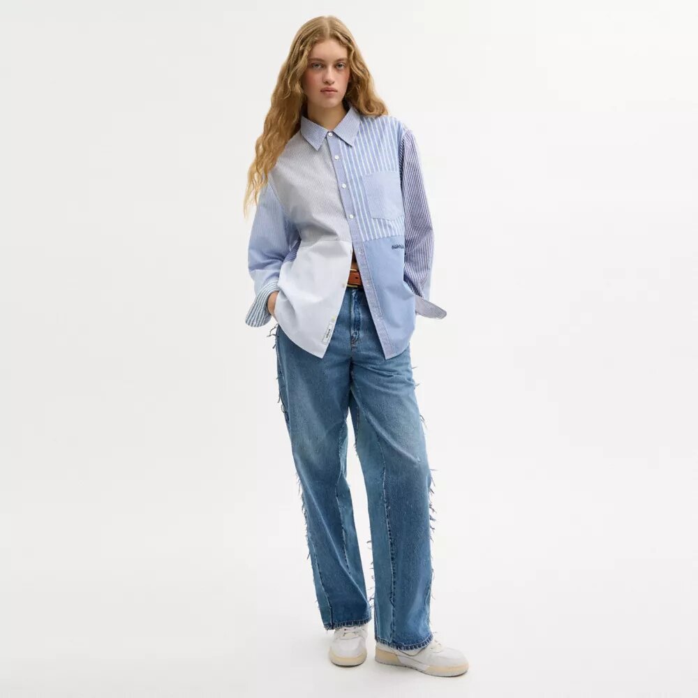 Camicia Oxford in patchwork di cotone riciclato