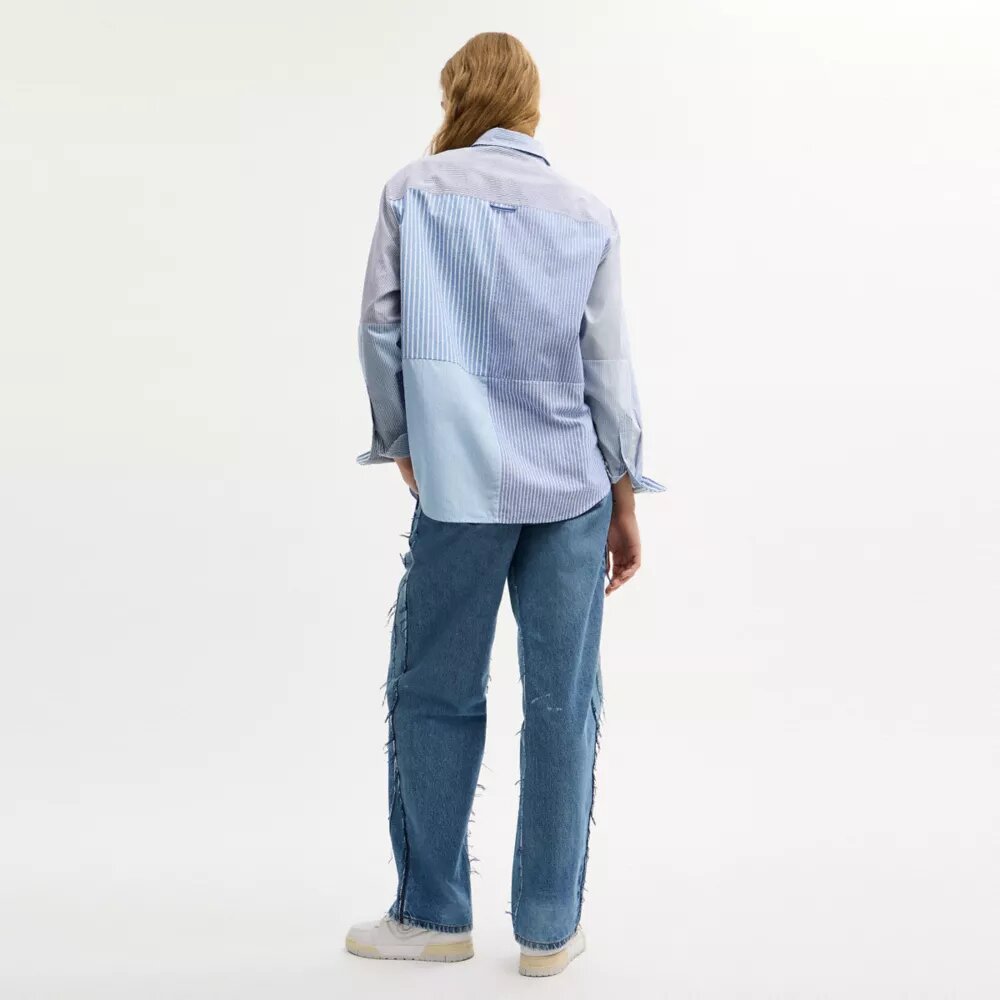 Camicia Oxford in patchwork di cotone riciclato