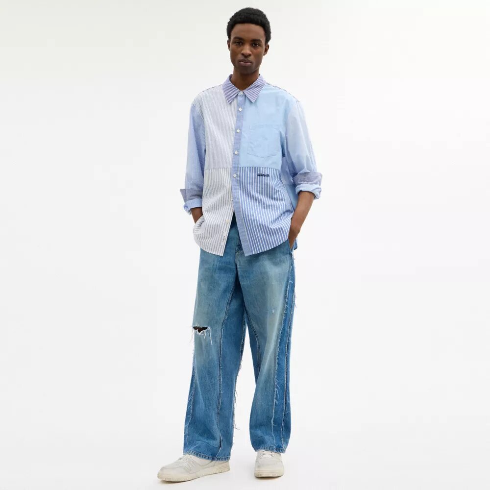 Camicia Oxford in patchwork di cotone riciclato