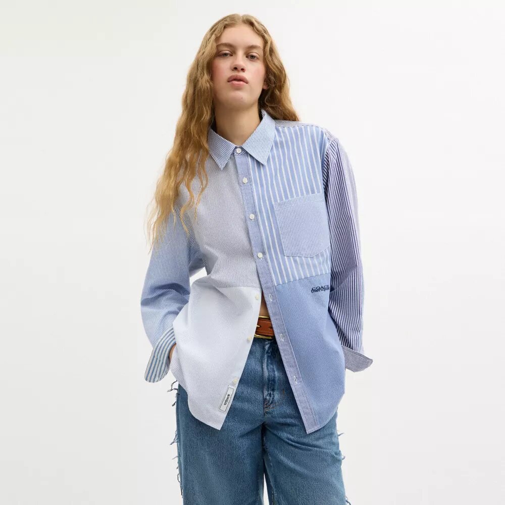 Camicia Oxford in patchwork di cotone riciclato