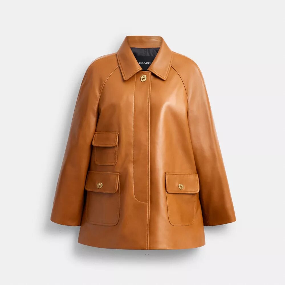 Cappotto svasato Turnlock in pelle con chiusura a girella