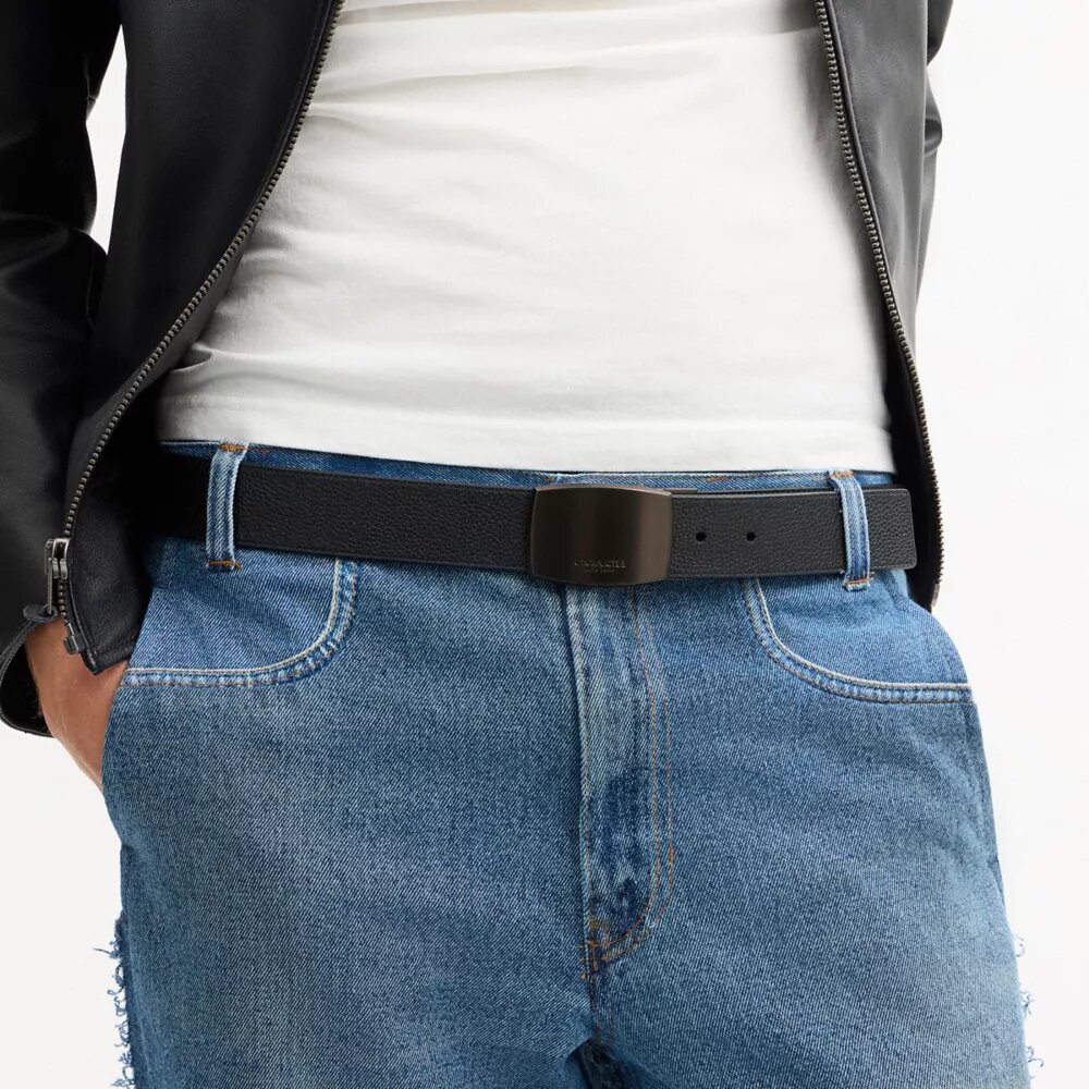 Cintura reversibile da tagliare su misura con placca incassata e fibbia a imbracatura, 38 mm