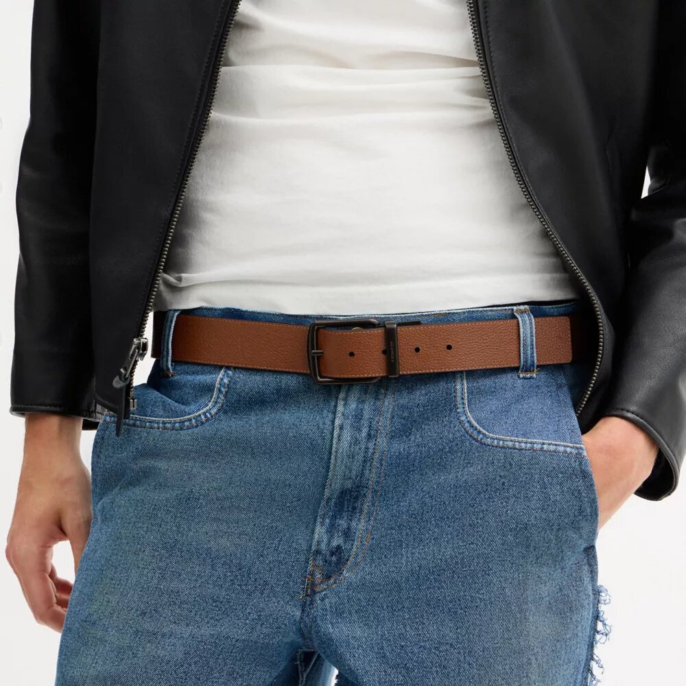 Cintura reversibile da tagliare su misura con placca incassata e fibbia a imbracatura, 38 mm