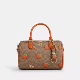 Ciondolo per borsa con chiusura a scatto in Signature Canvas con stampa arancione