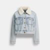 Giacca da camionista corta in denim Heritage C in cotone biologico con colletto in montone