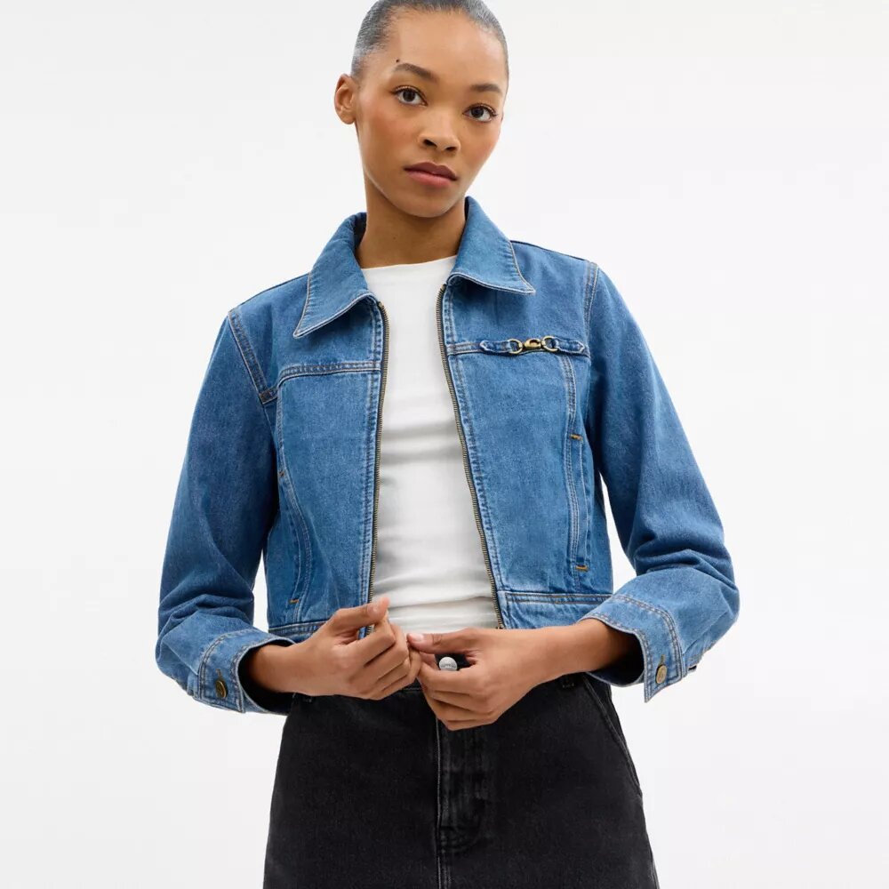 Giacca in denim "Sculpted C" con effetto consumato in cotone biologico