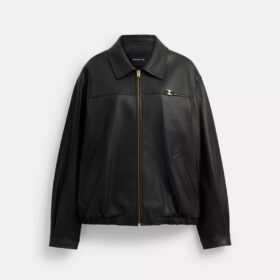 Giacca in pelle oversize con placca Heritage C