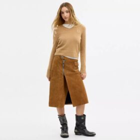 Gonna midi in pelle scamosciata Heritage