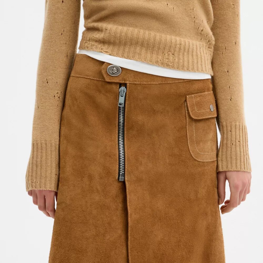 Gonna midi in pelle scamosciata Heritage