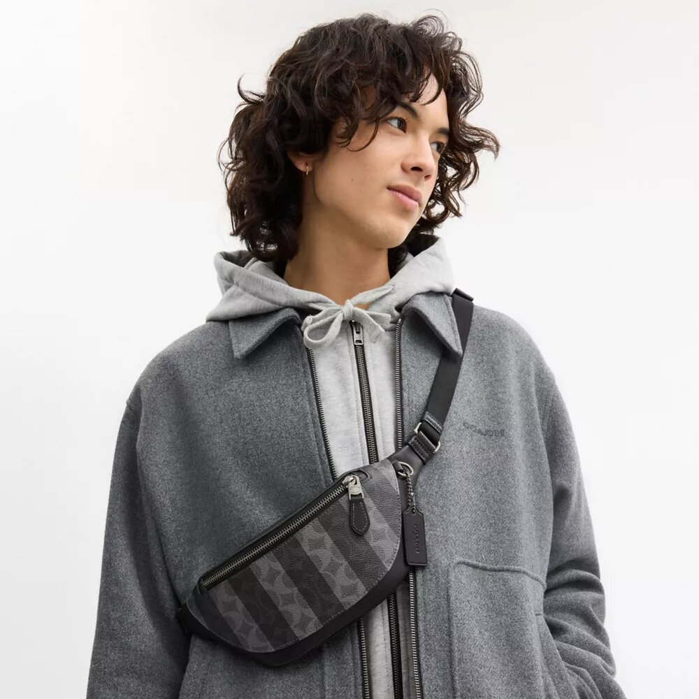 Marsupio Warren Mini in Signature Canvas a righe