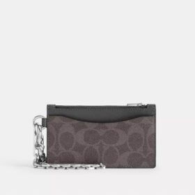 Portacarte con cerniera e catena in Signature Canvas