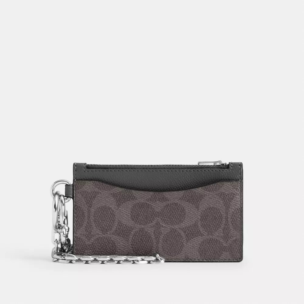 Portacarte con cerniera e catena in Signature Canvas