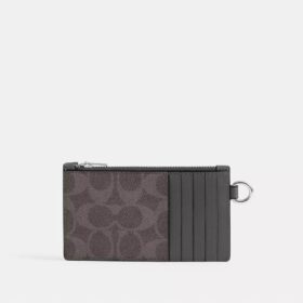 Portacarte con cerniera e catena in Signature Canvas