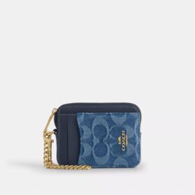 Portacarte con cerniera in denim Signature