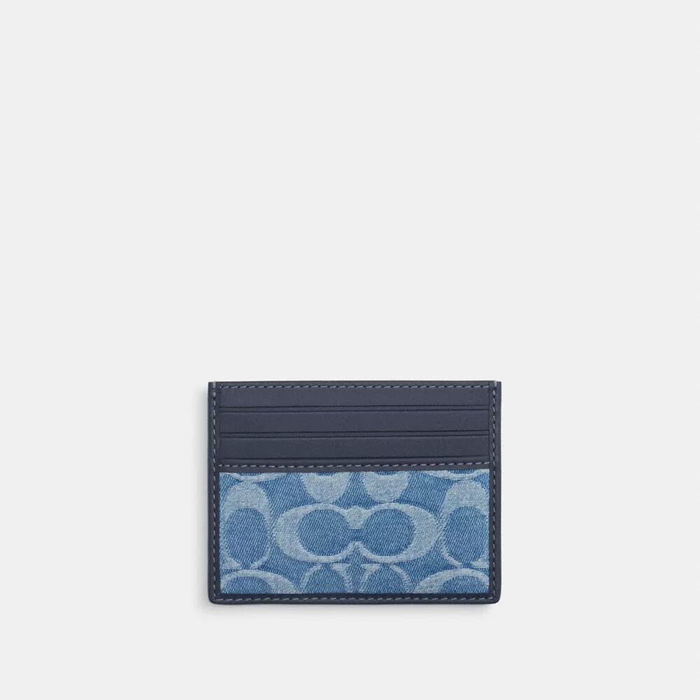 Portacarte d’identità sottile in denim Signature