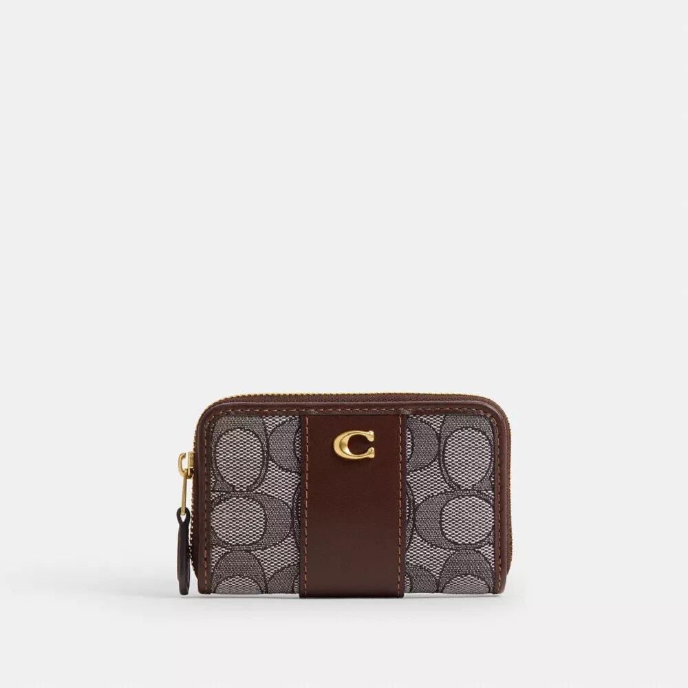 Portacarte Essential Small con chiusura a zip in jacquard Signature