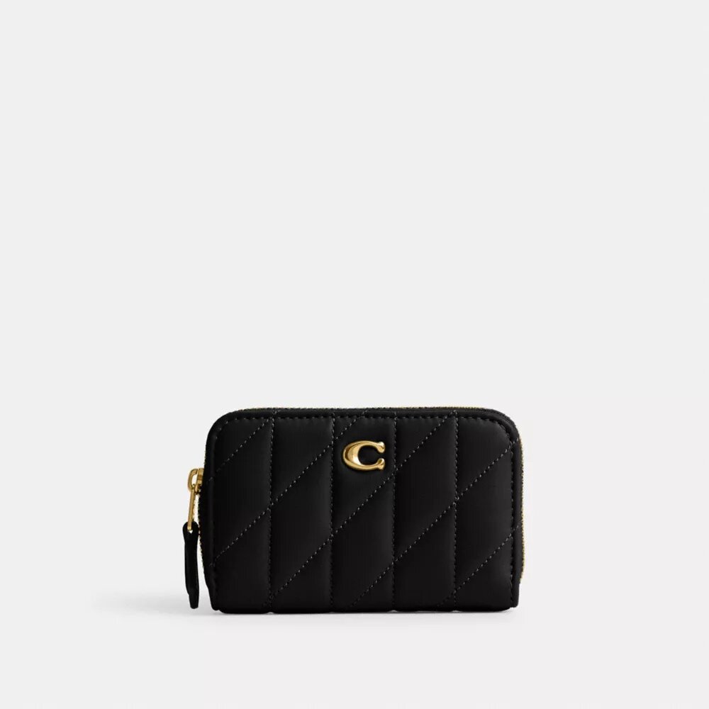 Portacarte essenziale piccolo con chiusura a zip e trapuntatura a cuscino