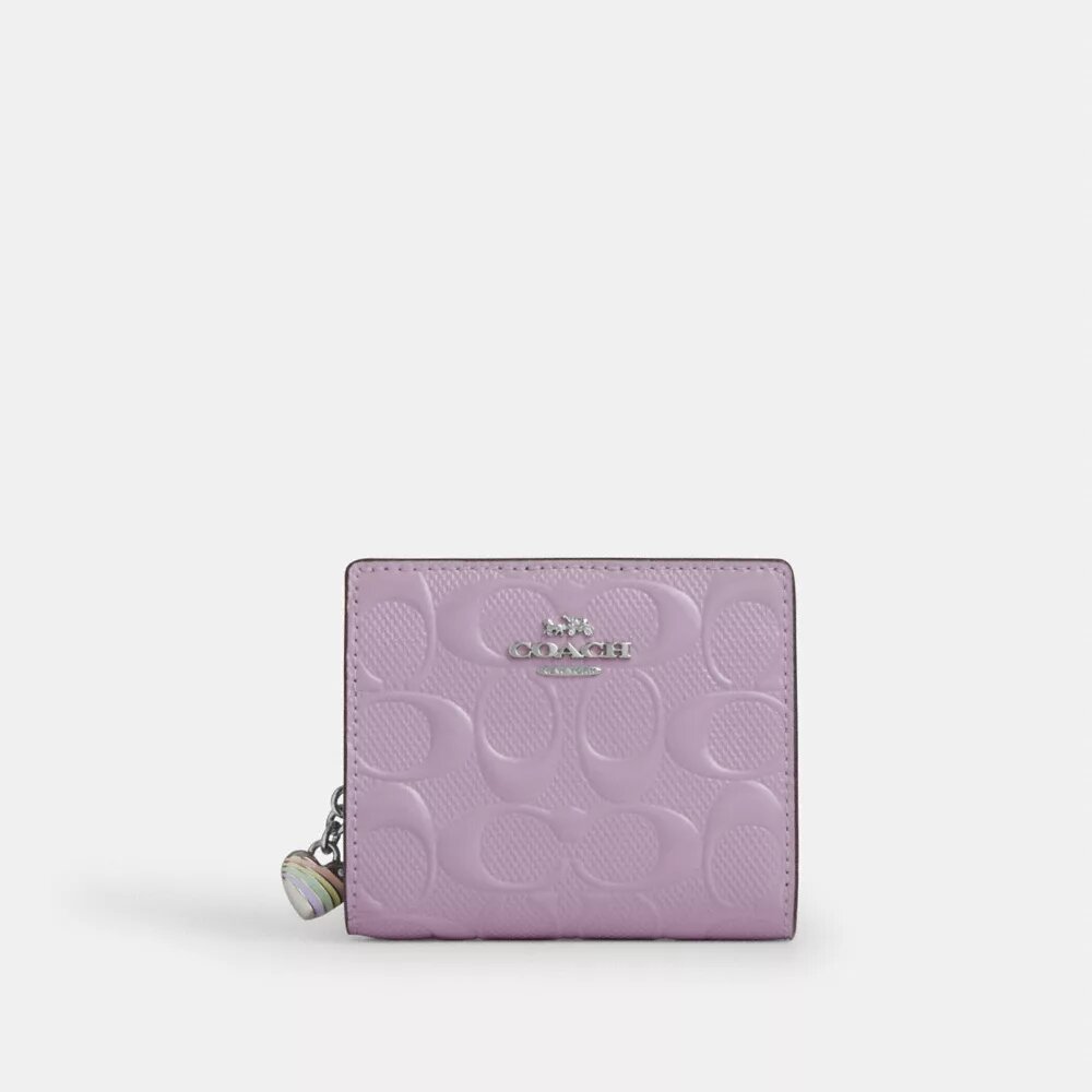 Portafoglio con bottoni a pressione in pelle Signature con ciondolo a forma di cuore