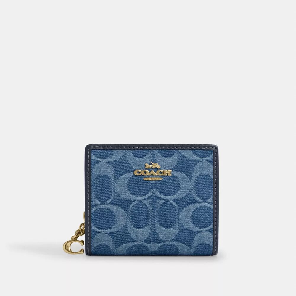 Portafoglio con chiusura a scatto in denim Signature