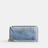 Portafoglio lungo con chiusura a zip perimetrale in denim "Loved"