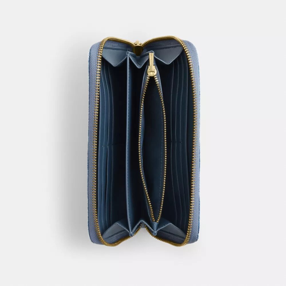 Portafoglio lungo con chiusura a zip perimetrale in denim "Loved"