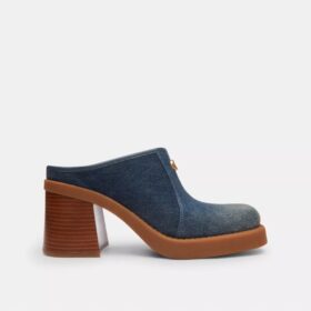 Sabot con tacco e logo C scolpito in denim “Loved”
