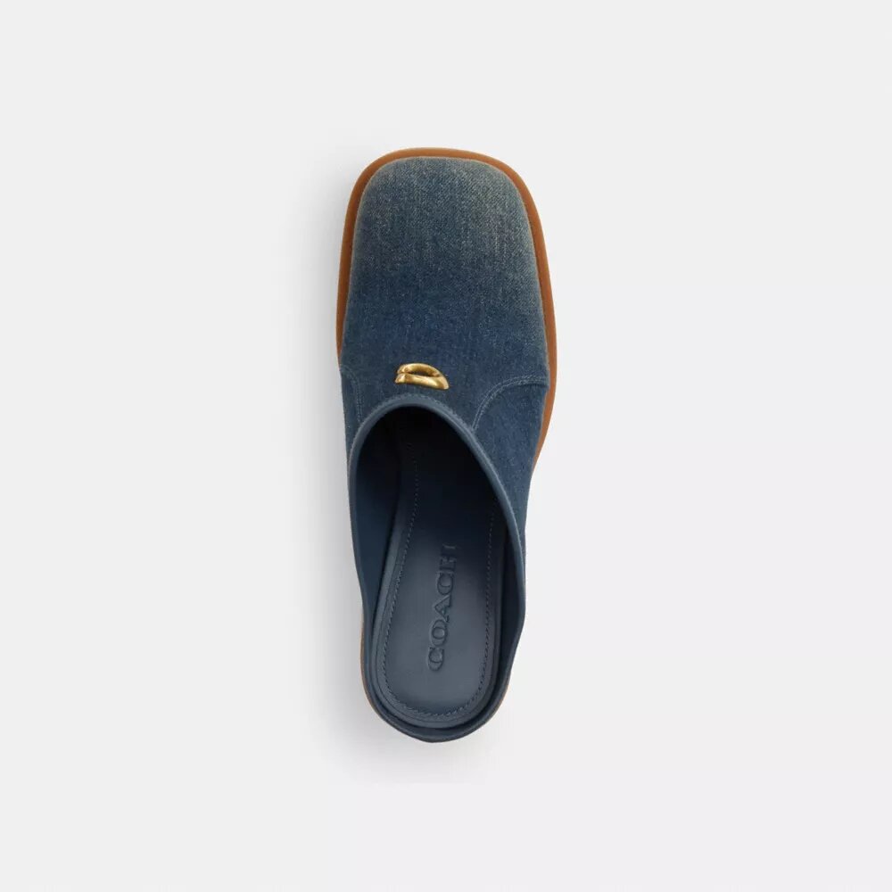 Sabot con tacco e logo C scolpito in denim "Loved"