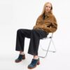 Sabot con tacco e logo C scolpito in denim "Loved"