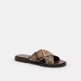 Sandali con fibbia incrociata in jacquard esclusivo