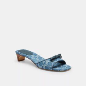 Sandali con tacco basso a fiocco in denim esclusivo