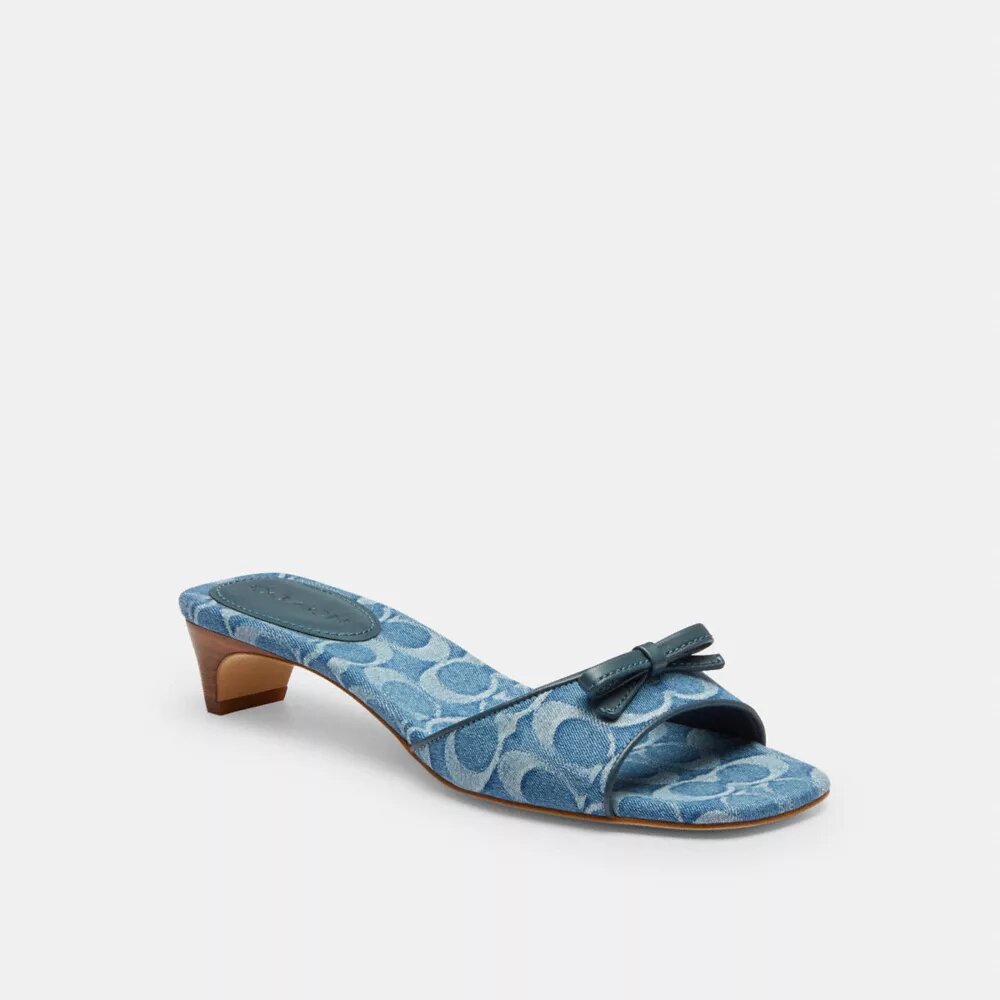 Sandali con tacco basso a fiocco in denim esclusivo