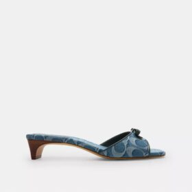 Sandali con tacco basso a fiocco in denim esclusivo