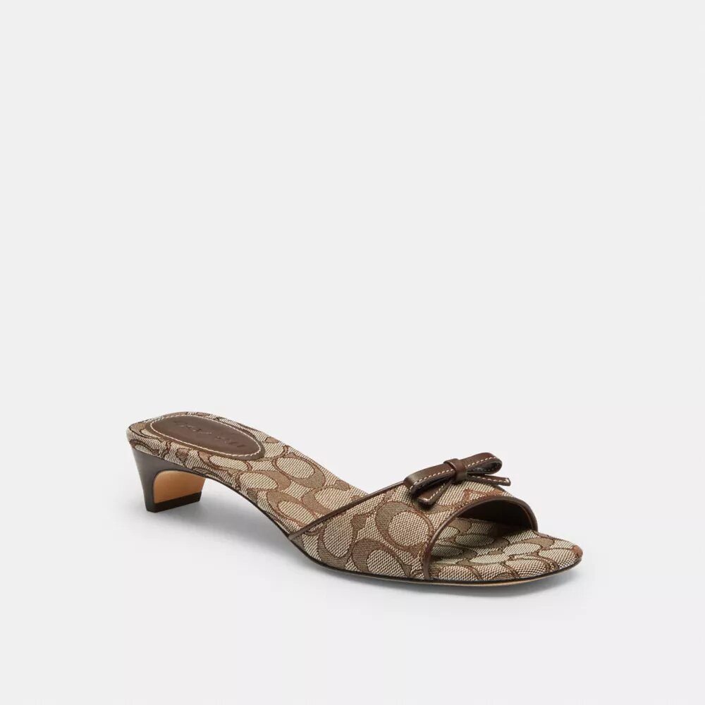 Sandali con tacco basso a fiocco in jacquard esclusivo