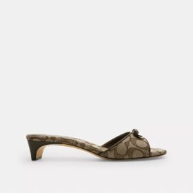Sandali con tacco basso a fiocco in jacquard esclusivo