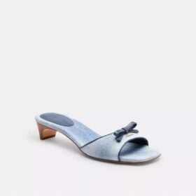 Sandali con tacco basso e fiocco in denim "Loved"