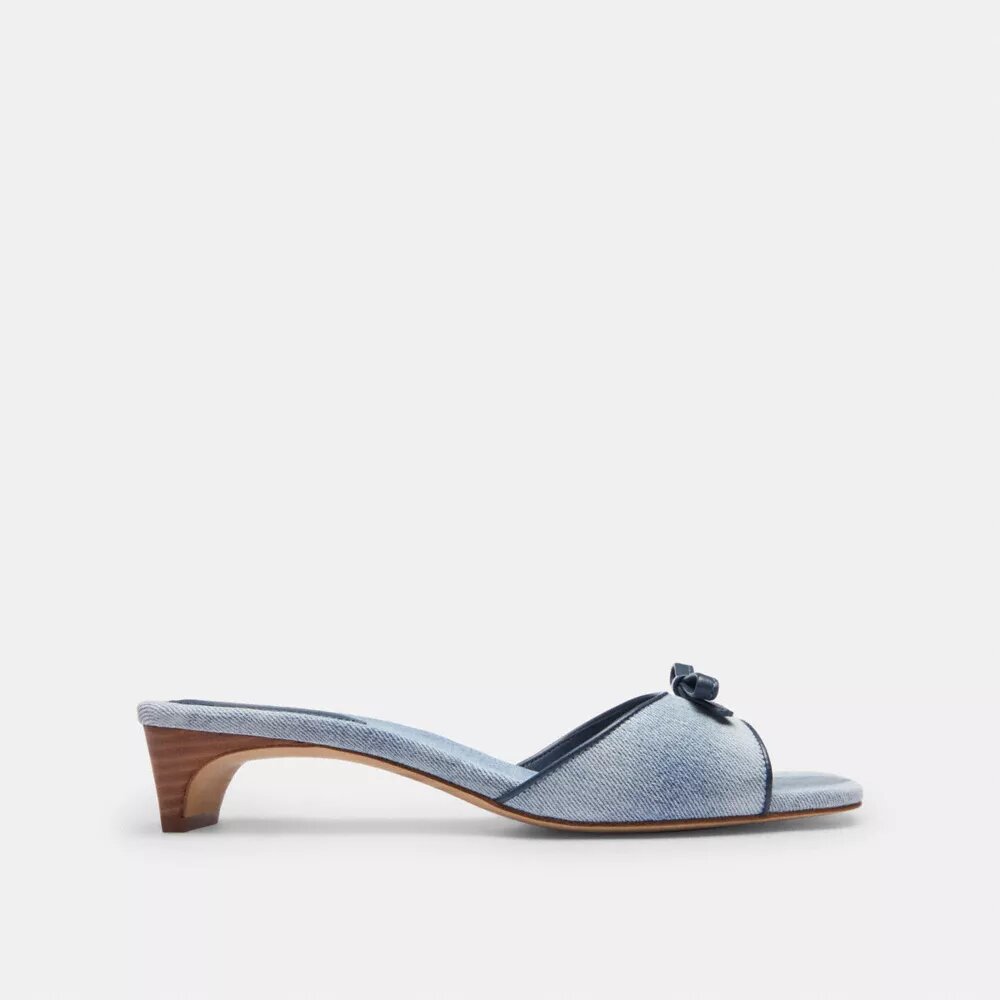 Sandali con tacco basso e fiocco in denim "Loved"