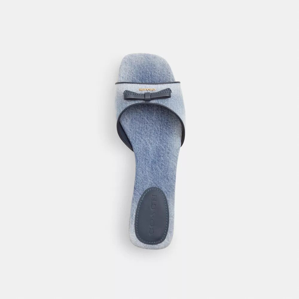 Sandali con tacco basso e fiocco in denim "Loved"