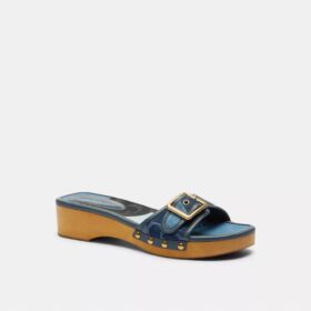 Sandali Margot in legno con caratteristico patchwork in denim
