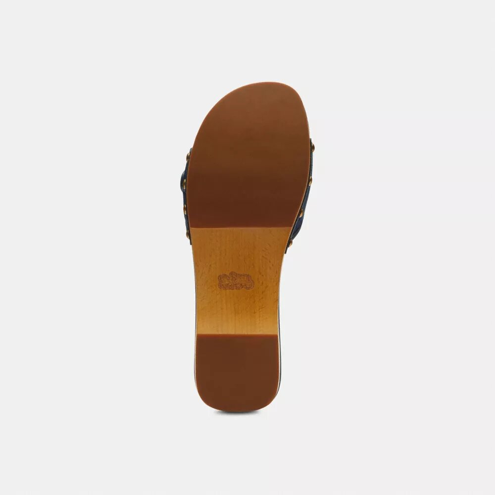 Sandali Margot in legno con caratteristico patchwork in denim