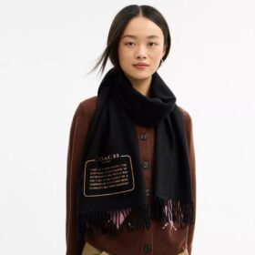 Sciarpa in cashmere con toppa ricamata