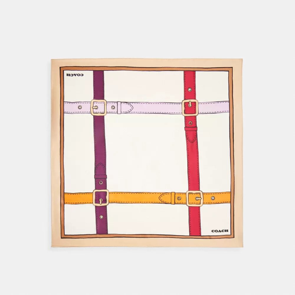 Sciarpa quadrata in seta con stampa "cintura trompe-l'oeil"