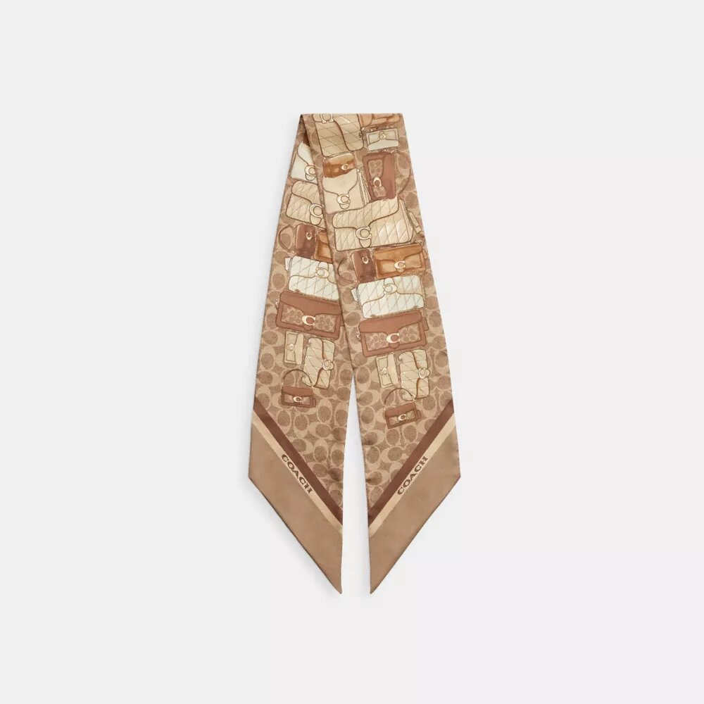 Sciarpa sottile in seta con stampa "Stacked Tabby Bags"
