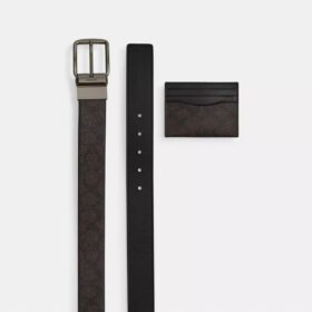 Set composto da portacarte e cintura in Signature Canvas