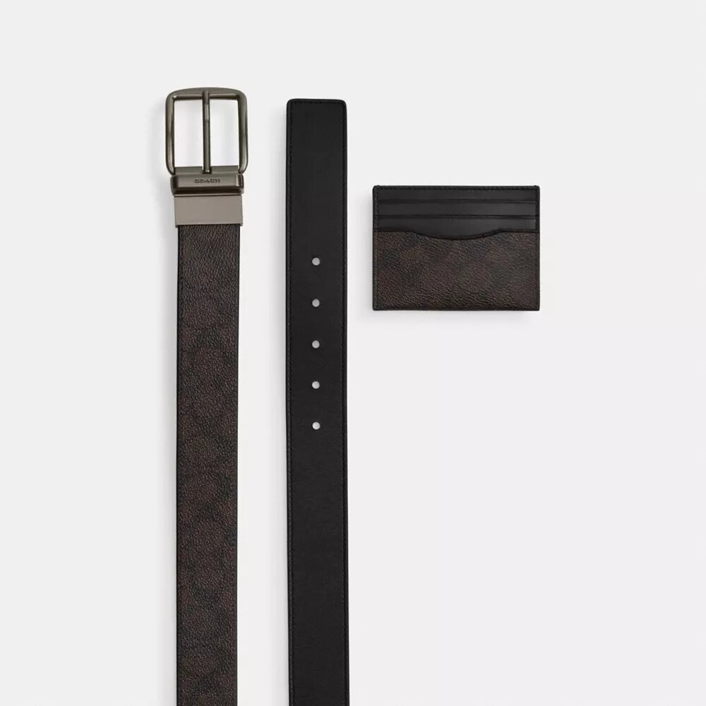 Set composto da portacarte e cintura in Signature Canvas