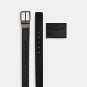 Set composto da portacarte e cintura in Signature Canvas