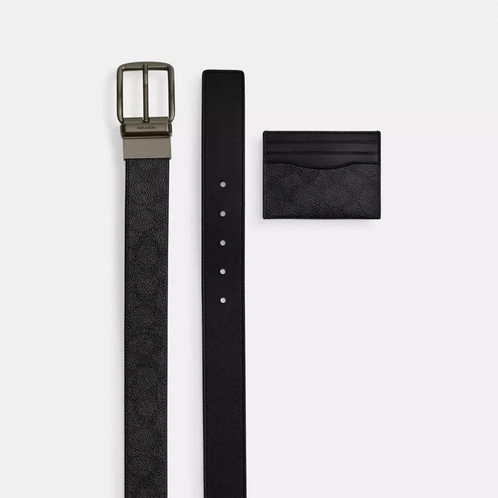 Set composto da portacarte e cintura in Signature Canvas