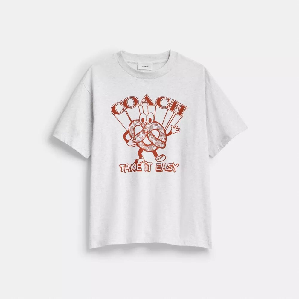 T-shirt comoda con motivo pretzel in cotone biologico
