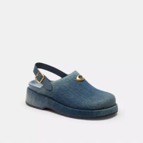 Zoccoli con plateau a C scolpiti in denim dall’effetto vissuto